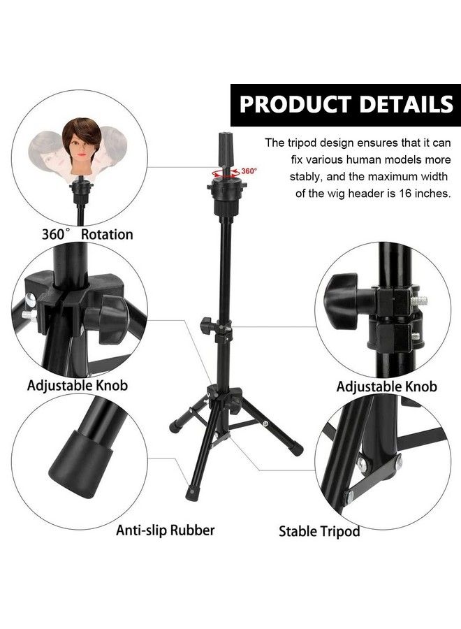 maycreate Mannequin Head Stand Metal Foldable Hair Wig Head Stand Tripod Display Holder For Cosmetology Hairdressing Training Adjustable Height 14.521.6In - Image 4