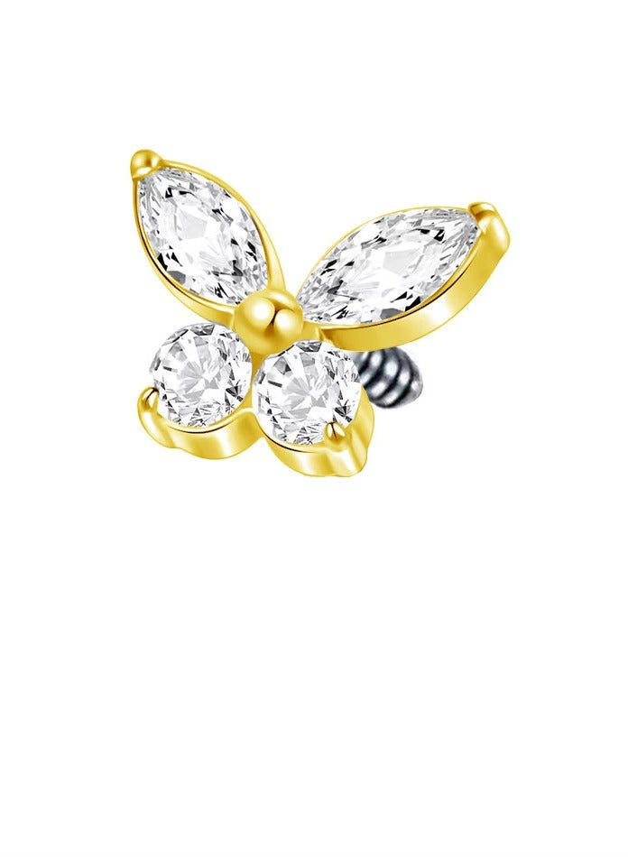 Innoshine G23 Butterfly Golden Surgical Steel Earrings Stud Lip Ring Stud  Hypoallergenic Titanium  Zirconia Body Piercing Jewelry - Cartilage Stud, Lip Piercing Lip Jewelry for Fashion Women - Image 2