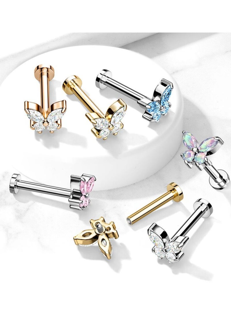 Innoshine G23 Butterfly Golden Surgical Steel Earrings Stud Lip Ring Stud  Hypoallergenic Titanium  Zirconia Body Piercing Jewelry - Cartilage Stud, Lip Piercing Lip Jewelry for Fashion Women - Image 4