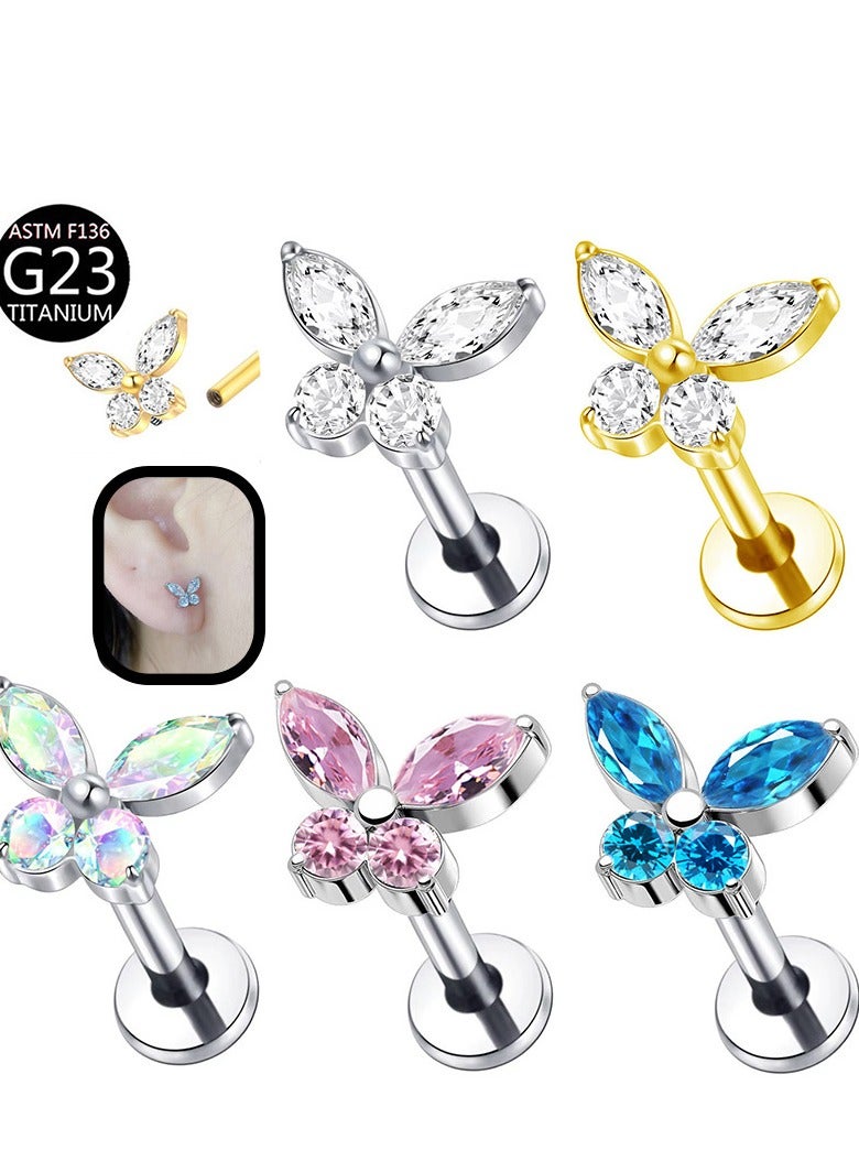 Innoshine G23 Butterfly Golden Surgical Steel Earrings Stud Lip Ring Stud  Hypoallergenic Titanium  Zirconia Body Piercing Jewelry - Cartilage Stud, Lip Piercing Lip Jewelry for Fashion Women - Image 5