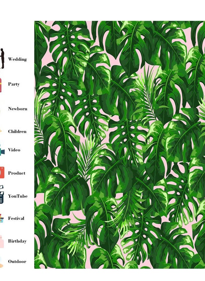 LB 5X7ft Tropical Green Leaves Photography Backdrop Monstera and Palm Leaf on Pink Background for Photography Spring Plant Photo Background for Family Party Pictures Customized Photo Booth Studio Props  - Image 2