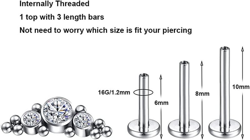 KaseStyle G23 Titanium Labret Studs 16G Lip Studs Cluster Earrings Piercing Internally Threaded Medusa Ring Cartilage Monroe Piercing Jewelry - Image 1