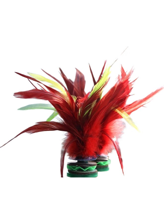 Dweck Duweike Shuttlecock, Large Size, Rooster Feather, Goose Feather, Children'S Competition Shuttlecock, Cowhide Bottom, Flower Key, Red, 5 Pieces Per Pack - Image 1