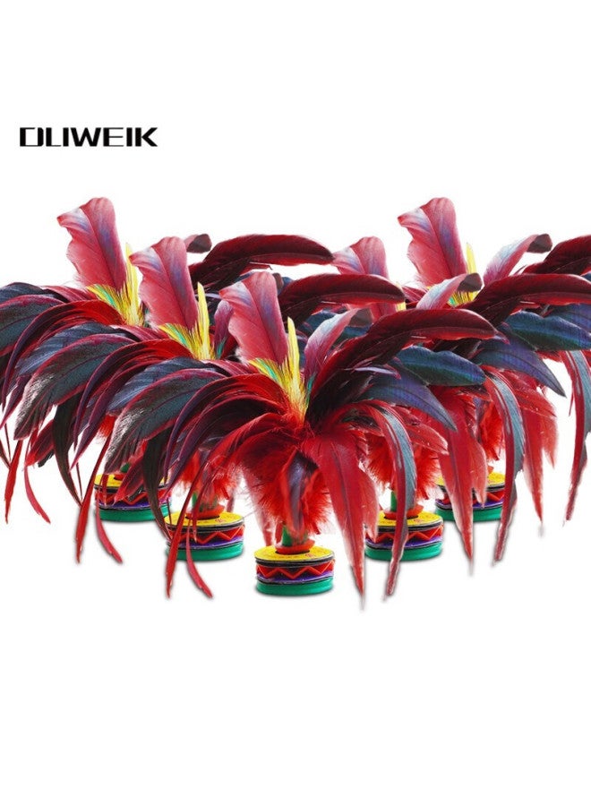 Dweck Duweike Shuttle, Large Size, Rooster Feather, Goose Feather, Children's Compeion Shuttle, Cowhide Bottom, Flower Key, Red, 5 Pieces Per Pack - Image 1