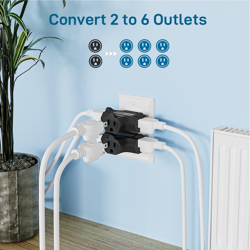 K KASONIC - 3-Outlet Grounding Adapter, [UL Listed] Plug Extender, Heavy-Duty Grounded Power Tap - 3 Pack (Black) - Image 5