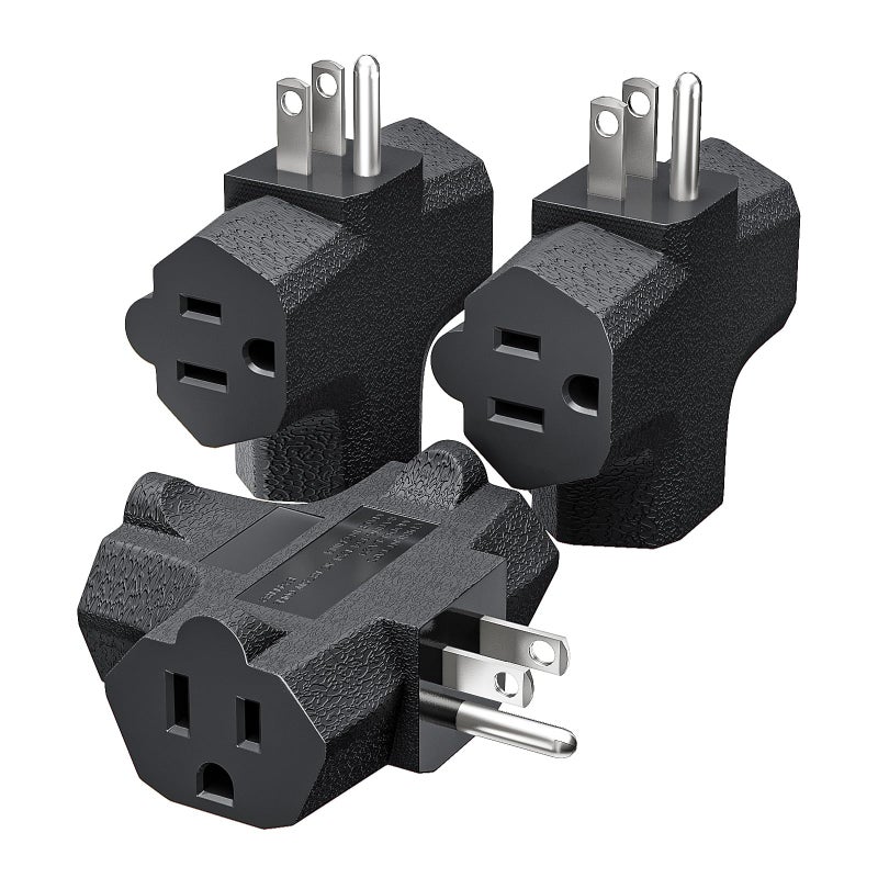 K KASONIC - 3-Outlet Grounding Adapter, [UL Listed] Plug Extender, Heavy-Duty Grounded Power Tap - 3 Pack (Black) - Image 1