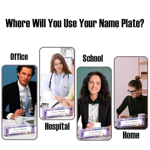 HETOOSHI Desk Name Plate Personalized, Desk Double sided pattern Name Plate Personalized Office Desk Decor for Women and Men , Teacher Nurse Boss Employee Appreciation Gifts (Purple marble, fixed pattern) - Image 2