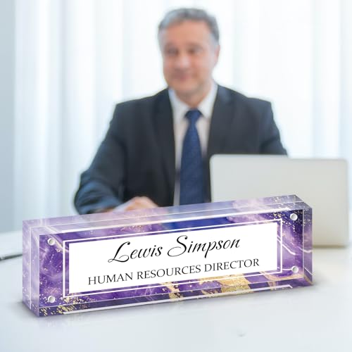HETOOSHI Desk Name Plate Personalized, Desk Double sided pattern Name Plate Personalized Office Desk Decor for Women and Men , Teacher Nurse Boss Employee Appreciation Gifts (Purple marble, fixed pattern) - Image 1