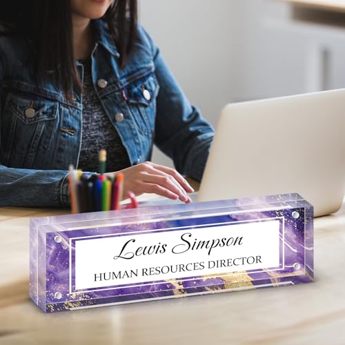 HETOOSHI Desk Name Plate Personalized, Desk Double sided pattern Name Plate Personalized Office Desk Decor for Women and Men , Teacher Nurse Boss Employee Appreciation Gifts (Purple marble, fixed pattern) - Image 4