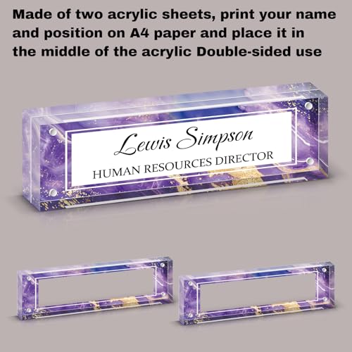 HETOOSHI Desk Name Plate Personalized, Desk Double sided pattern Name Plate Personalized Office Desk Decor for Women and Men , Teacher Nurse Boss Employee Appreciation Gifts (Purple marble, fixed pattern) - Image 3