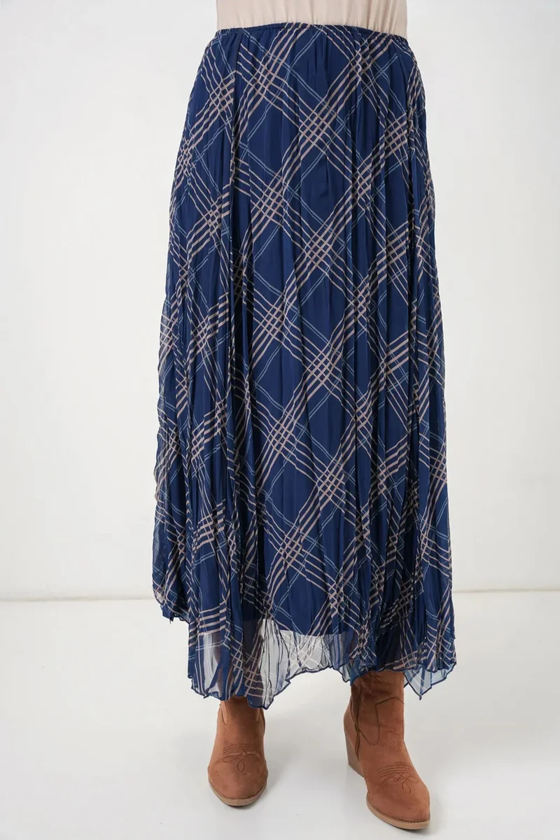 Big Dart Navy Blue BDART Asymmetrical Patterned Maxi Skirt for Women | Best Price UAE