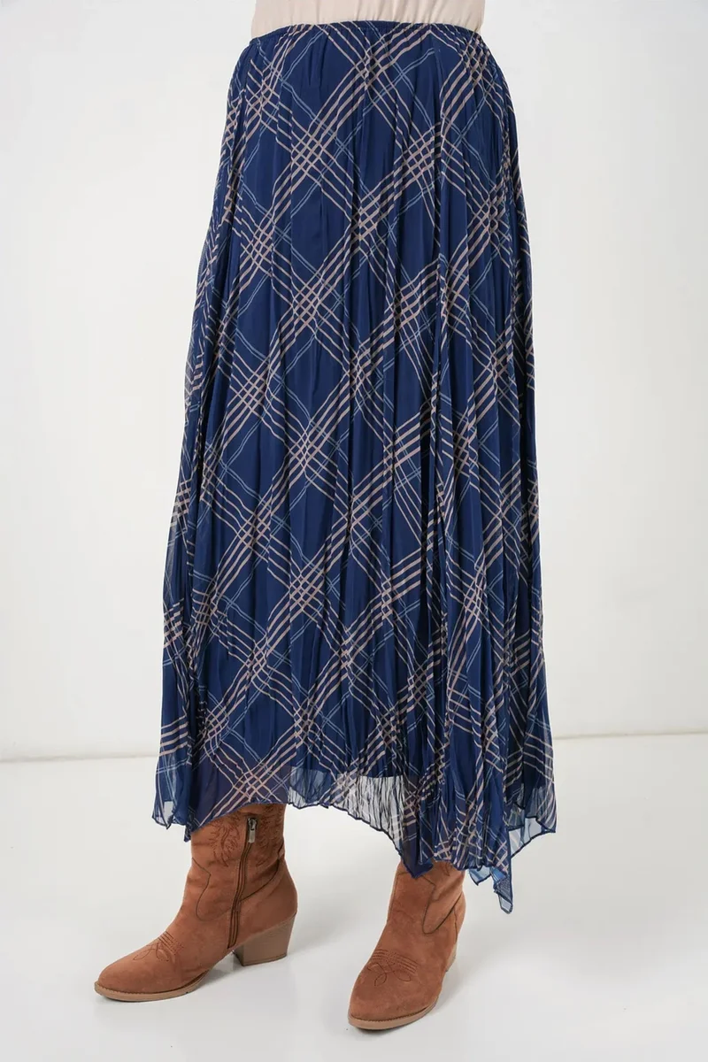 Big Dart Navy Blue BDART Asymmetrical Patterned Maxi Skirt for Women | Best Price UAE