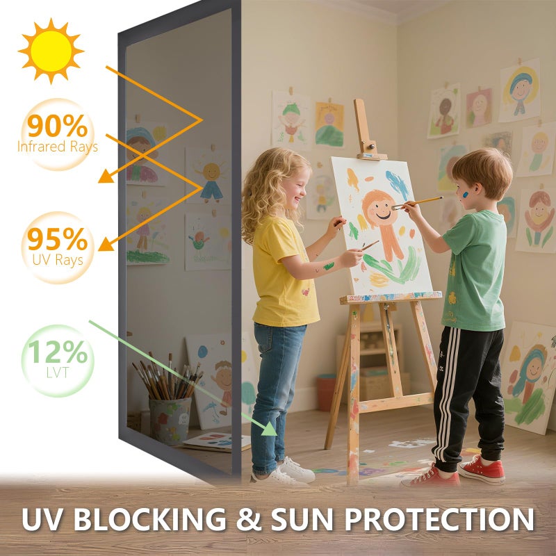 LEMON CLOUD One Way Window Privacy Film See Out Not in Reflective Mirror UV Window Cling Sun Blocking Heat Control Glare Control with Tools,17.5 Inch x 78.7 Inch - Image 2