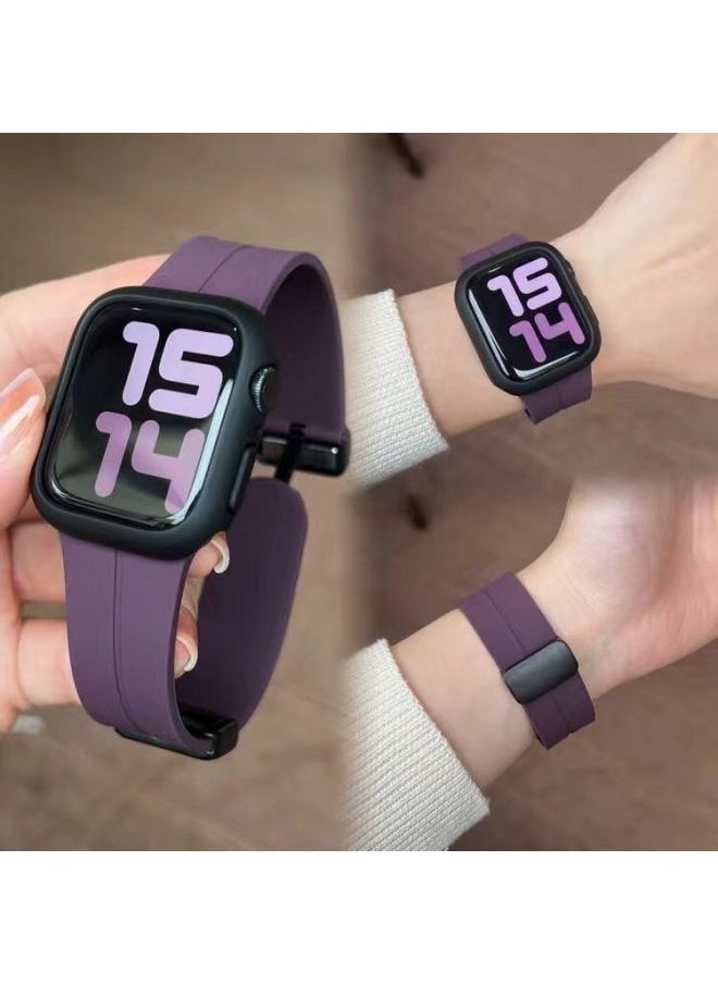 Generic Suitable For Applewatch9 Strap S10 Apple IWatchse Liquid Silicone S765 Magnetic Folding Buckle Strap-Color:Silicone Magnetic Buckle - Fruit Purple (excluding Watch) Official Same Style - Suitable For Iwatch 10 (46mm)  - Image 1