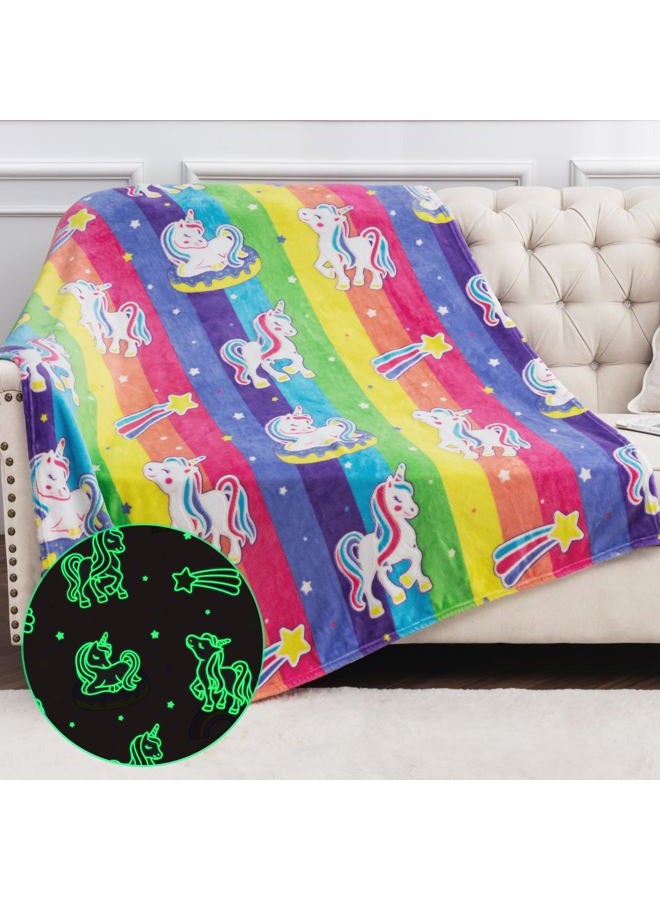 Levens Unicorn Toys Gifts for Girls Kids - Glow in The Dark Donuts Blanket Christmas Birthday Valentines Day Easter Presents for Ages 1 2 3 4 5 6 7 8 9 10 Year Old Child Toddler Soft Rainbow Throw 50"X60" - Image 1
