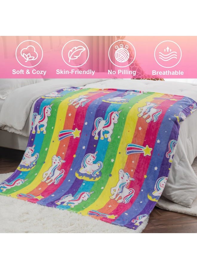 Levens Unicorn Toys Gifts for Girls Kids - Glow in The Dark Donuts Blanket Christmas Birthday Valentines Day Easter Presents for Ages 1 2 3 4 5 6 7 8 9 10 Year Old Child Toddler Soft Rainbow Throw 50"X60" - Image 3