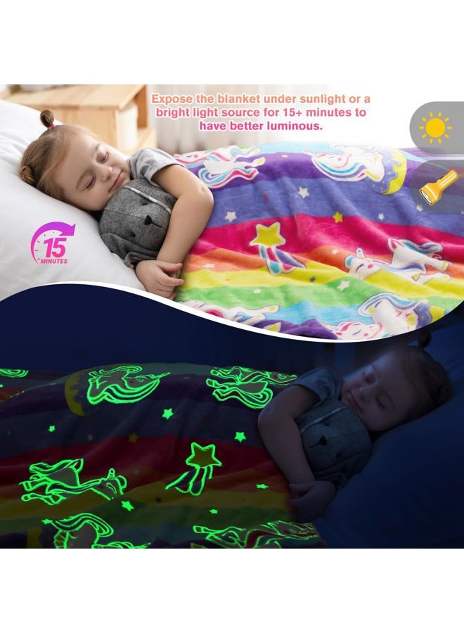 Levens Unicorn Toys Gifts for Girls Kids - Glow in The Dark Donuts Blanket Christmas Birthday Valentines Day Easter Presents for Ages 1 2 3 4 5 6 7 8 9 10 Year Old Child Toddler Soft Rainbow Throw 50"X60" - Image 4