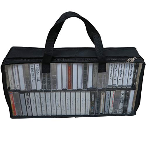 Evelots Cassette Tape Bag -See Thru Organizer Storage with Handles - Easy Carrying Case - No Dust or Moisture - Holds 50 Tapes with cases - Image 1