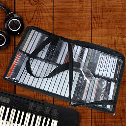 Evelots Cassette Tape Bag -See Thru Organizer Storage with Handles - Easy Carrying Case - No Dust or Moisture - Holds 50 Tapes with cases - Image 2
