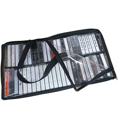 Evelots Cassette Tape Bag -See Thru Organizer Storage with Handles - Easy Carrying Case - No Dust or Moisture - Holds 50 Tapes with cases - Image 3
