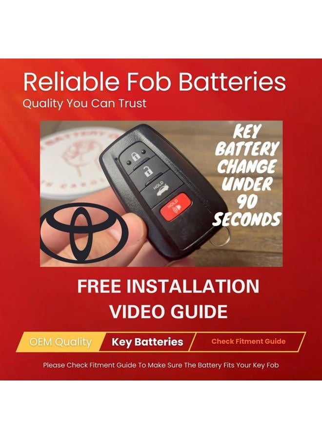 Key Battery Outlet بطارية مفتاح التحكم CR2032 لتويوتا (عبوة 2) - بديل لتويوتا C-HR، 4Runner، RAV4، Prius Prime، Highlander، Corolla، Camry، Avalon لبطارية مفتاح التحكم (HYQ14FBE، HYQ14FBC) - تحقق من دليل التوافق - Image 4