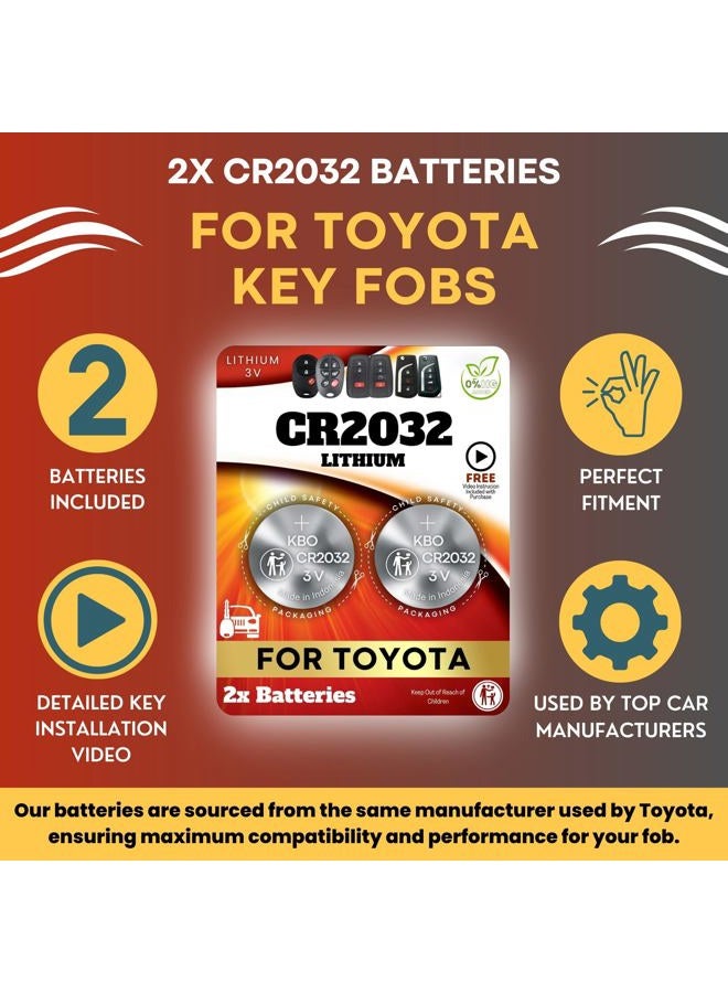 Key Battery Outlet بطارية مفتاح التحكم CR2032 لتويوتا (عبوة 2) - بديل لتويوتا C-HR، 4Runner، RAV4، Prius Prime، Highlander، Corolla، Camry، Avalon لبطارية مفتاح التحكم (HYQ14FBE، HYQ14FBC) - تحقق من دليل التوافق - Image 3