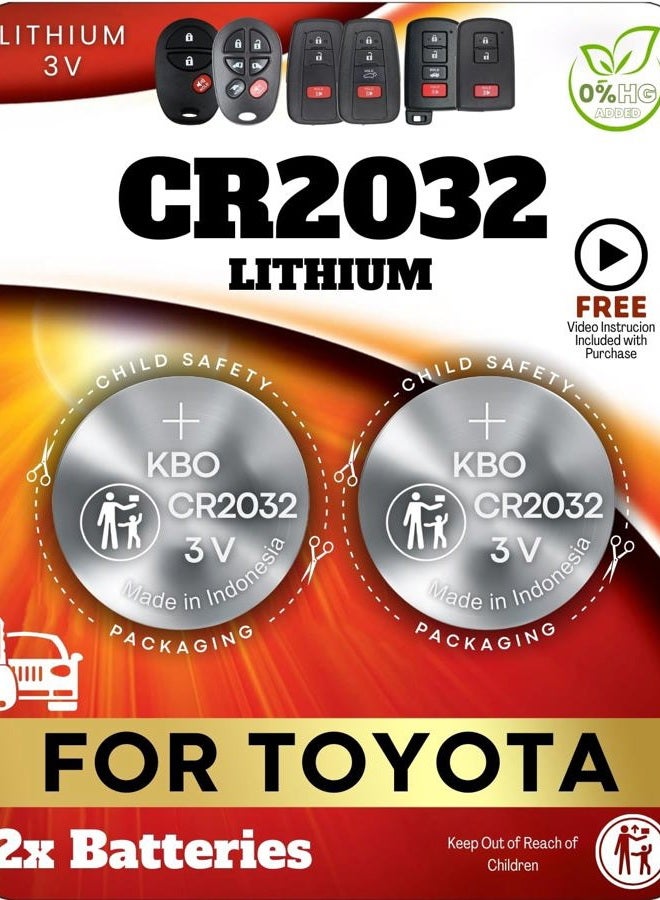 Key Battery Outlet بطارية مفتاح التحكم CR2032 لتويوتا (عبوة 2) - بديل لتويوتا C-HR، 4Runner، RAV4، Prius Prime، Highlander، Corolla، Camry، Avalon لبطارية مفتاح التحكم (HYQ14FBE، HYQ14FBC) - تحقق من دليل التوافق - Image 1