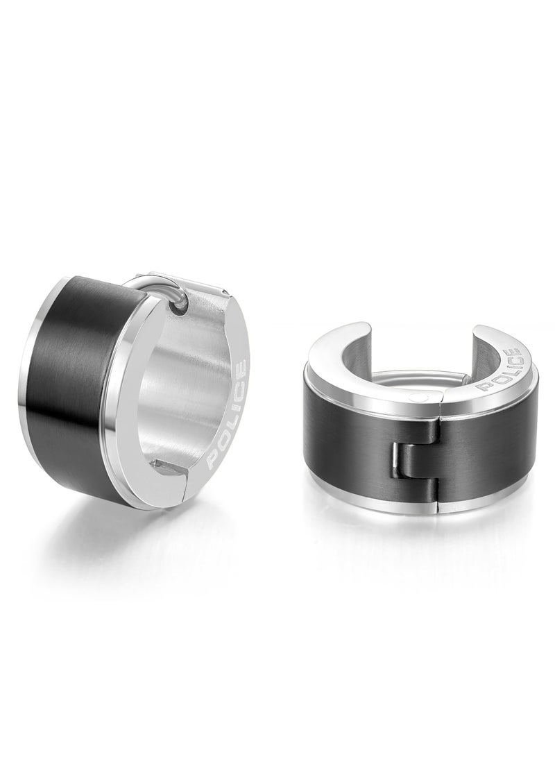 POLICE Edge Gents Black Silver Stainless Steel Gents Earrings - Image 1