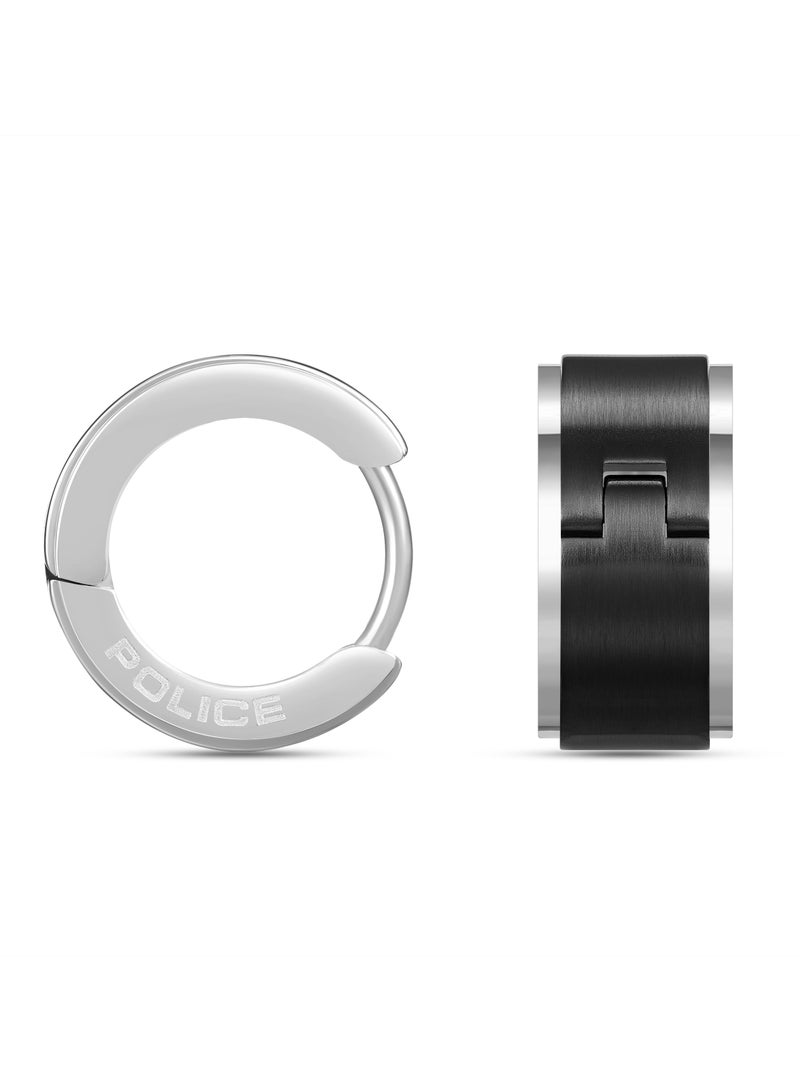 POLICE Edge Gents Black Silver Stainless Steel Gents Earrings - Image 2