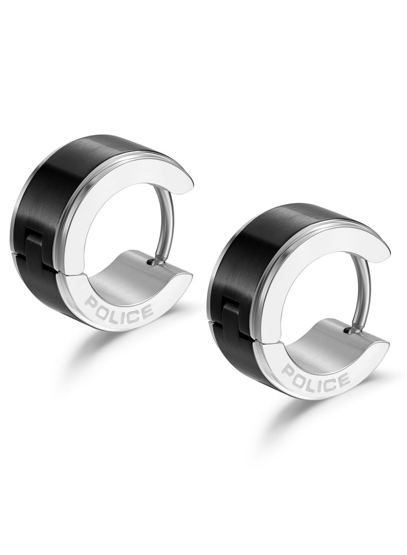 POLICE Edge Gents Black Silver Stainless Steel Gents Earrings - Image 3