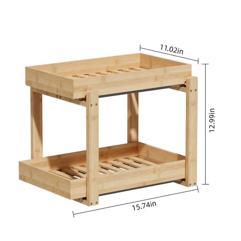 APRTAT 2 Pack Under Sink Organizer, Bamboo Wooden 2-Tier Pull-Out Storage with Sliding Drawers for Kitchen and Bathroom Cabinets, Easy Installation (Natural, 2 Packs) - Image 5