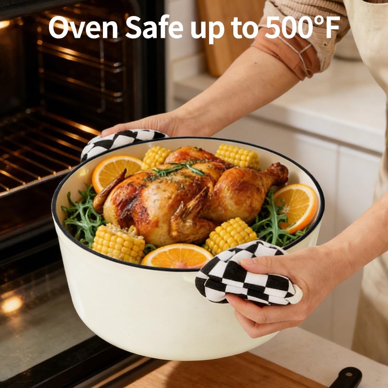 Blingco Enameled Cast Iron Dutch Oven with Lid -6.5 QT, incl. Sourdough Bread-Baking Supplies like Banneton Proofing Basket, Heavy Duty Cookware Bread-Oven for Baking, Stews, and Roasting, Cream White - Image 5