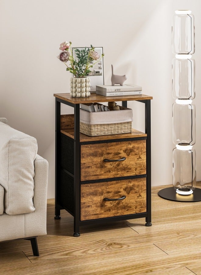 Harlan Nightstand with 2 Fabric Drawers, Simple Bedside Table, Space-Saving End Coffee Table, Side Table with Storage for Bedroom, Living Room, Brown - Image 1
