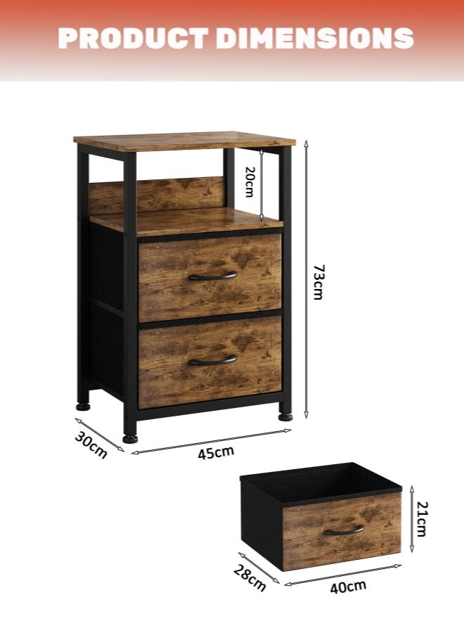 Harlan Nightstand with 2 Fabric Drawers, Simple Bedside Table, Space-Saving End Coffee Table, Side Table with Storage for Bedroom, Living Room, Brown - Image 5