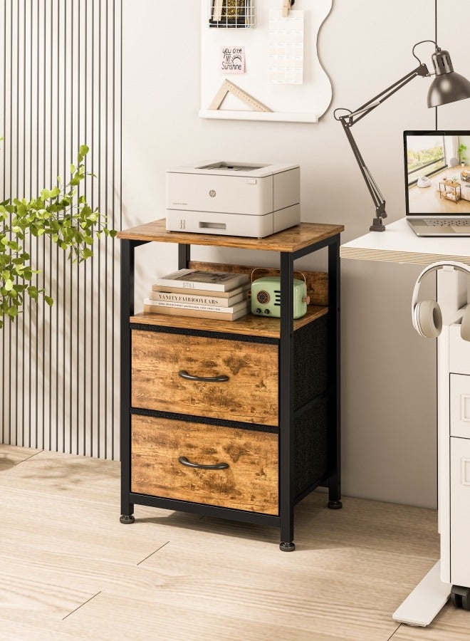 Harlan Nightstand with 2 Fabric Drawers, Simple Bedside Table, Space-Saving End Coffee Table, Side Table with Storage for Bedroom, Living Room, Brown - Image 2