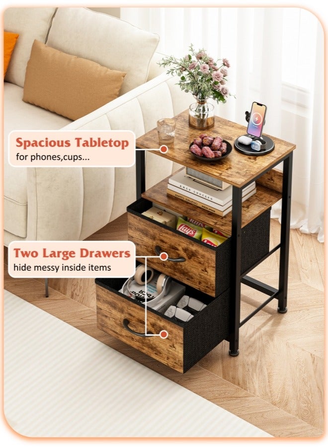 Harlan Nightstand with 2 Fabric Drawers, Simple Bedside Table, Space-Saving End Coffee Table, Side Table with Storage for Bedroom, Living Room, Brown - Image 3