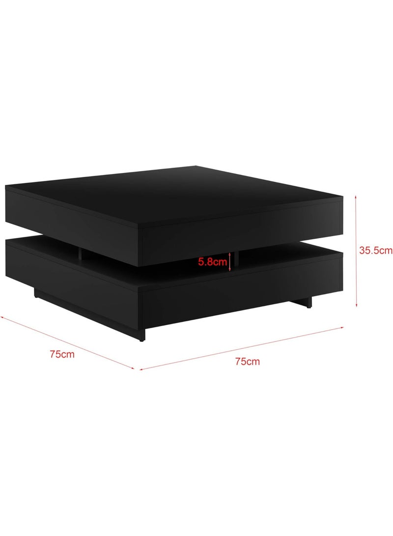 Stylish Living Room Coffee Table with 4 Storage Compartments, 75 x 75 x 35.5 cm, 15 mm Melamine Particle Board, Glossy Black - Image 2