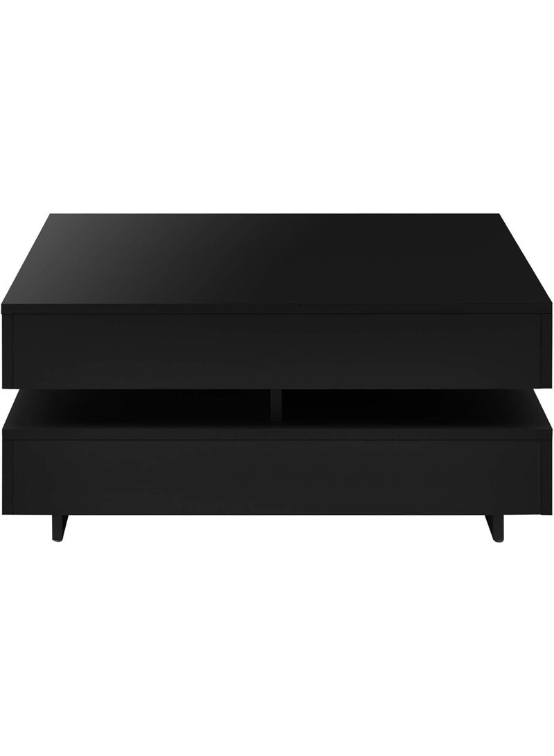 Stylish Living Room Coffee Table with 4 Storage Compartments, 75 x 75 x 35.5 cm, 15 mm Melamine Particle Board, Glossy Black - Image 4