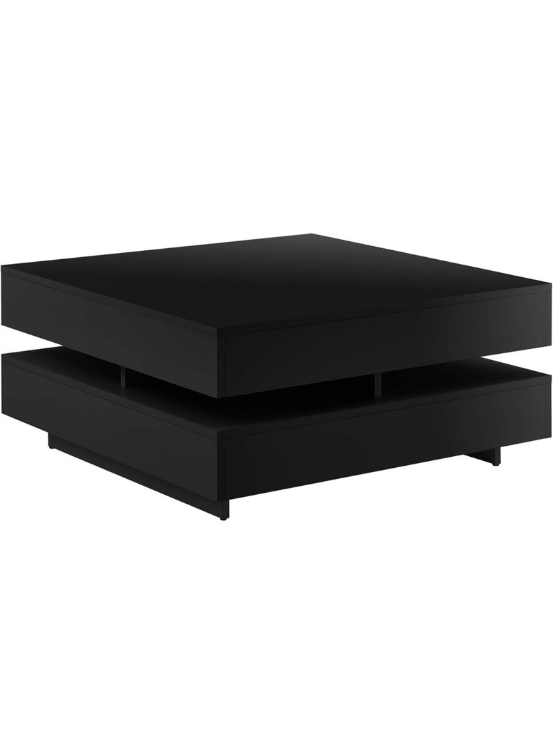Stylish Living Room Coffee Table with 4 Storage Compartments, 75 x 75 x 35.5 cm, 15 mm Melamine Particle Board, Glossy Black - Image 3