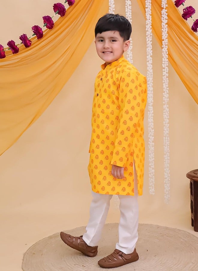 AJ DEZINES Boys Cotton Full Sleeve Letter Printed Kurta Pajama Set for Kids - Ethnic wear | Special Occasion & Traditional Outfit |Boys Kurta Set - Regular Fit (1290-GANPATI-8-9Y-8) - Image 5