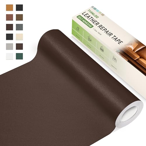 TIANLDD Leather Repair Tape,16 x 80 Inches Self Adhesive Leather Repair Patch，Leather Repair Kit for Furniture，Couches,Car Seats,Cabinets,Handbags(Dark Brown-Fine Lines) - Image 1