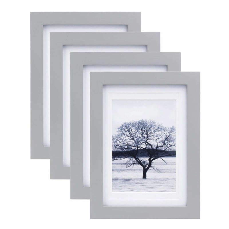 Egofine 5x7 Picture Frames Covered by Plexiglass 4 Pack for Picture 4x6 with Mat or 5x7 whitout Mat Made of Solid Wood for Table Top Display and Wall Mounting Photo Frame Light Gray