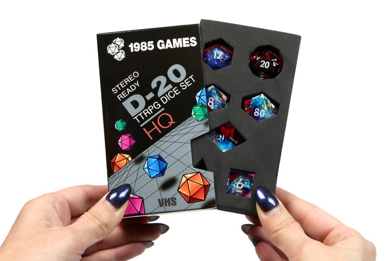 1985 Games Sharp Edge DND Dice Set Plasmic Punch Polyhedral Dice in Retro VHS Box TTRPG Dice Set Tabletop RPG Accessory Set of 7 - Image 3