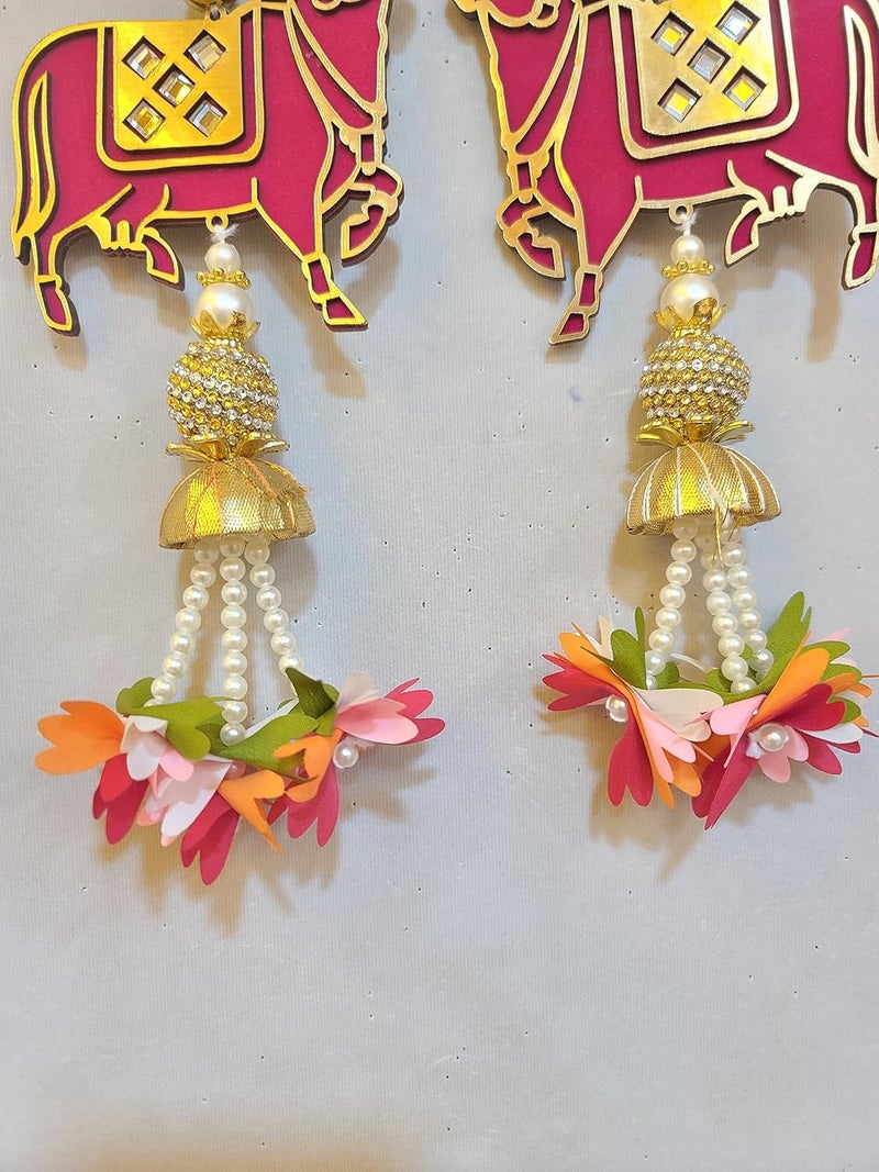 Kavya fashion Kavya Fashion Artificial MDF Cow Pichwai with Lotus Cutouts and Pom Poms Backdrop Hangings for Home Decorations, Multicolored Home Décor, Diwali Décor, Wedding and All Festival Décor, 1 Pair Design 2, 12 Inch  - Image 3