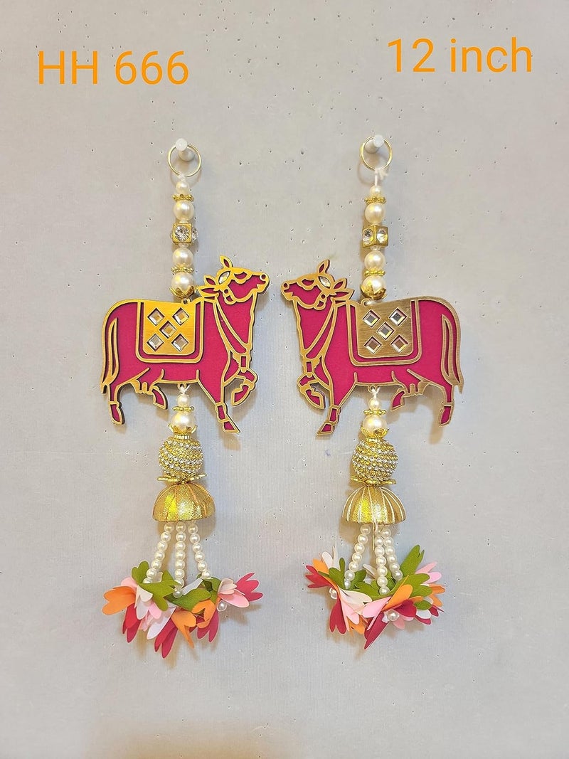 Kavya fashion Kavya Fashion Artificial MDF Cow Pichwai with Lotus Cutouts and Pom Poms Backdrop Hangings for Home Decorations, Multicolored Home Décor, Diwali Décor, Wedding and All Festival Décor, 1 Pair Design 2, 12 Inch  - Image 2