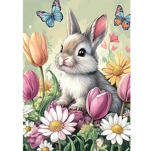 KTHOFCY 5D DIY Diamond Painting Kits for Adults Rabbit Butterfly Flower Full Drill Embroidery Cross Stitch Crystal Rhinestone Paintings Pictures Arts Wall Decor Painting Dots Kits 118X157 inch - Image 1
