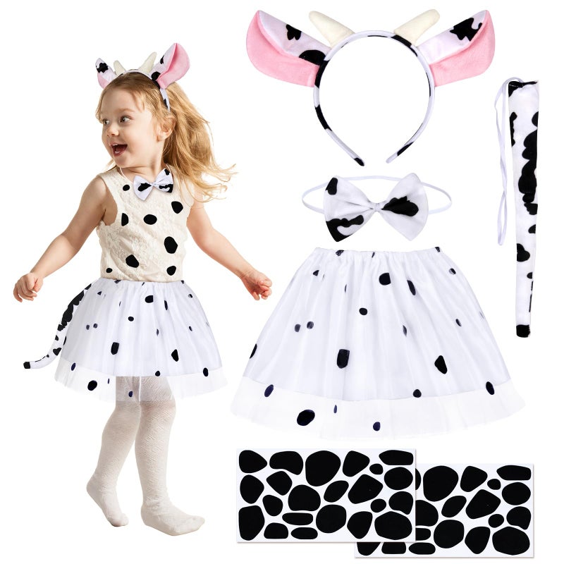 HONMOK Kids Halloween Animals Costume for 3-10y Girls, Tiger/Dalmatian/Donkey/Cow/Pig/Leopard/Mouse/Giraffe/Black Cat/Zebra Fancy Dress Up Outfits for Nativity Christmas Cosplay Accessories, 5 Piece - Image 1