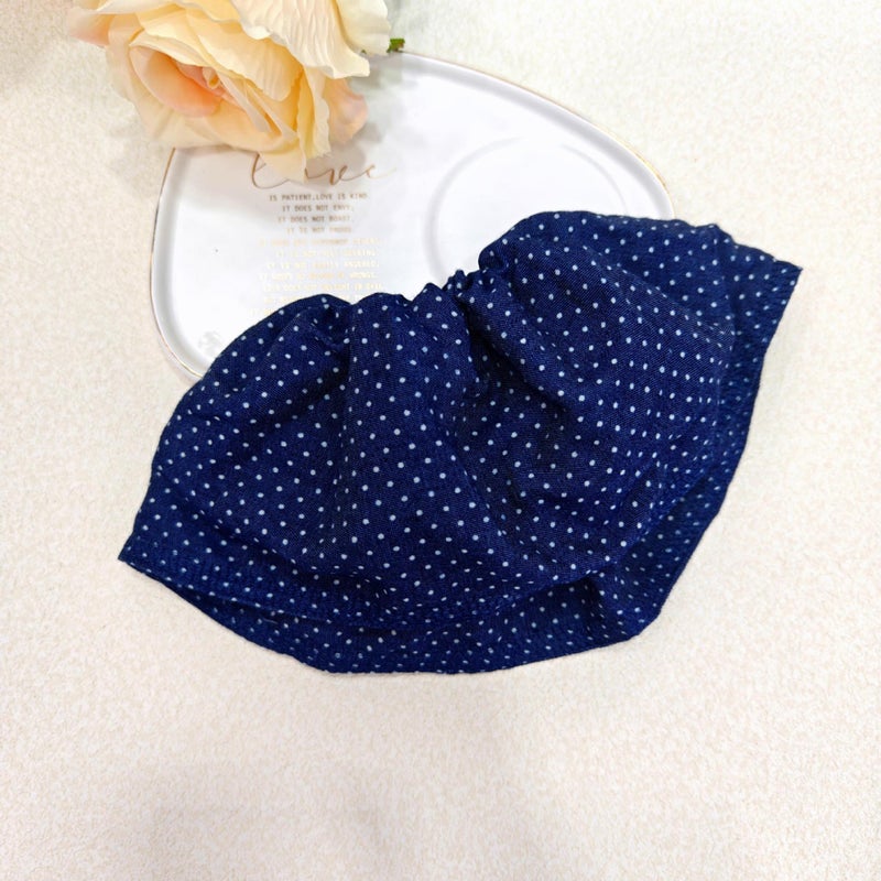 Generic Korean style double-layer skirt plaid hairpin hair ring heavy-duty hand-made design oversized headwear tied ponytail large intestine ring rubber band Denim blue polka dot hair tie