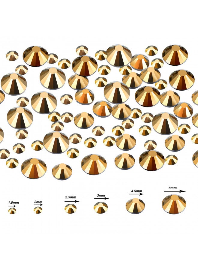 TecUnite 2000 قطعة من الجواهر المسطحة الخلفية كريستال دائري من الراينستون 6 أحجام (1.5-6 مم) مع ملقط لالتقاط الراينستون وقلم لالتقاط الراينستون للحرف الفنية فن الأظافر الوجه الملابس الأحذية الحقائب DIY (ذهبي معدني) - Image 2