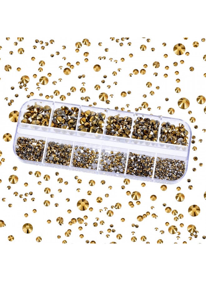 TecUnite 2000 قطعة من الجواهر المسطحة الخلفية كريستال دائري من الراينستون 6 أحجام (1.5-6 مم) مع ملقط لالتقاط الراينستون وقلم لالتقاط الراينستون للحرف الفنية فن الأظافر الوجه الملابس الأحذية الحقائب DIY (ذهبي معدني) - Image 4